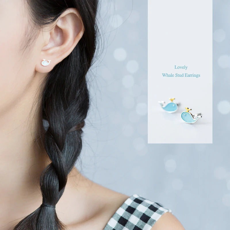 NALSEV Balaine Bleue | Boucles d'Oreilles en Argent 925 - Anti-Allergiques