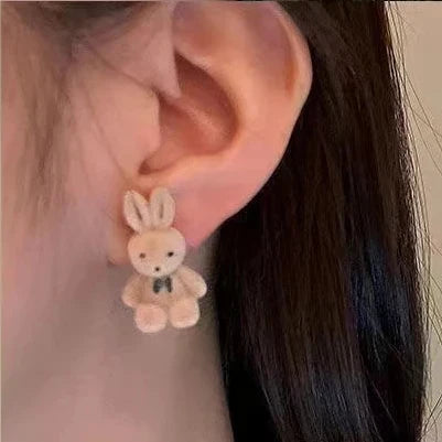 NALSEV Boucle d'oreille Doudou - Boucles d'oreilles en forme de petit lapin ou de nounours, anti-allergiques