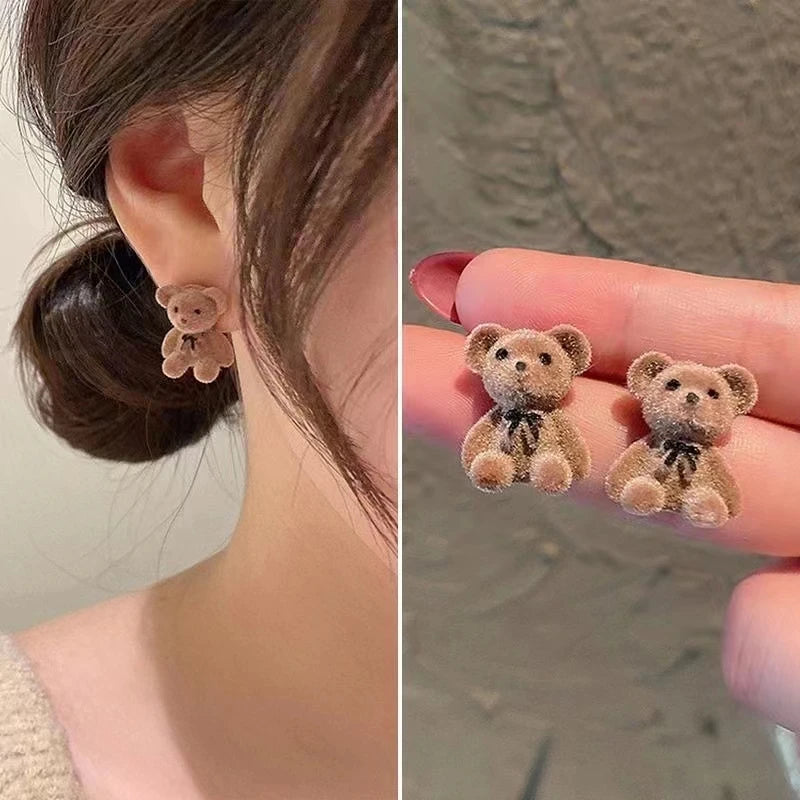 NALSEV Boucle d'oreille Doudou - Boucles d'oreilles en forme de petit lapin ou de nounours, anti-allergiques