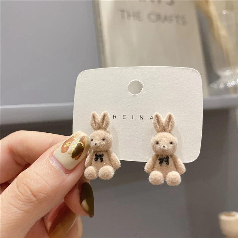 NALSEV Boucle d'oreille Doudou - Boucles d'oreilles en forme de petit lapin ou de nounours, anti-allergiques